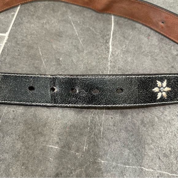 Nocona western belt cowboy cowgirl floral rhinestone embroidered black distress - Picture 8 of 14